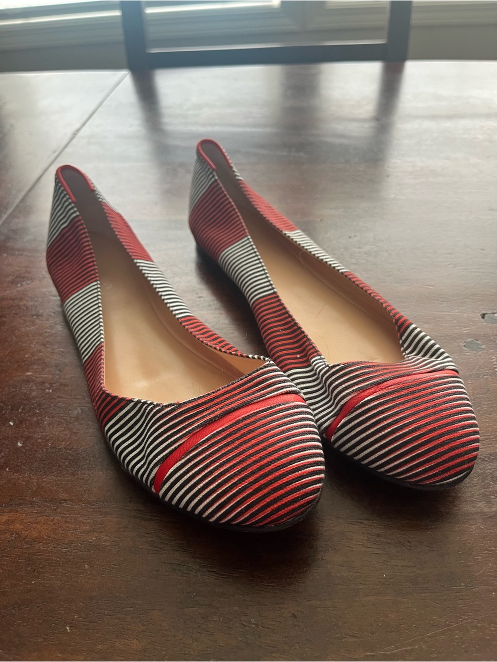 Calvin Klein Red and Black Striped Women’s Ballet Flats